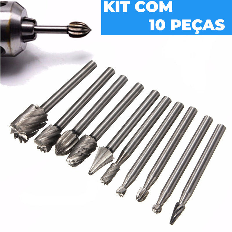 Lima Rotativa, Fresa para Madeira - Kit com 10 Peças